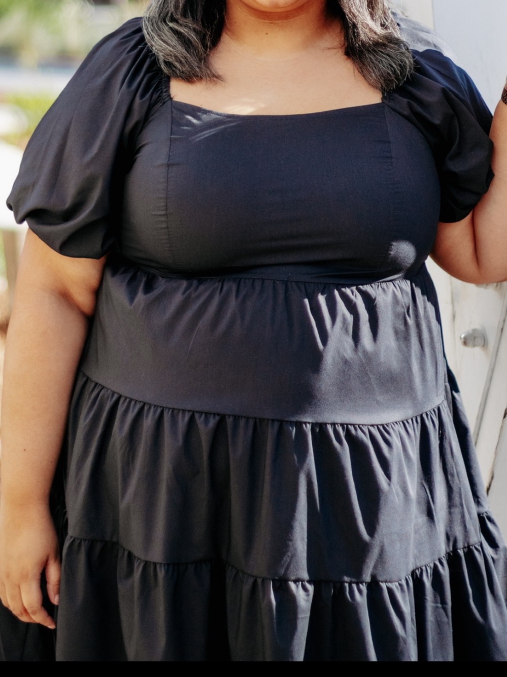 Black Puff-Sleeve Tiered Dress - Women's
